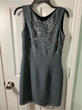 YL by Yair Sleeveless Embroidered Dress -  Gray
